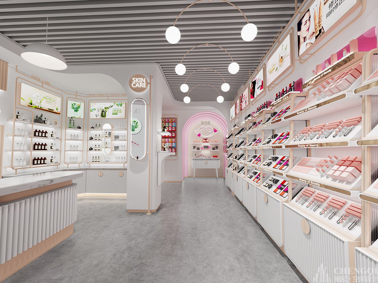 化妆品店空间设计效果图,化妆品店空间设计布局图