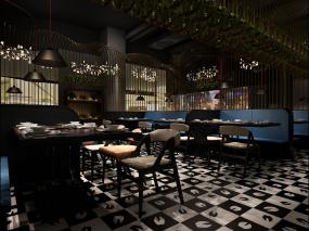 现代中式装修风格火锅店效果图