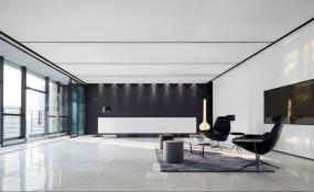 时尚办公室前台背景墙设计装修效果图片