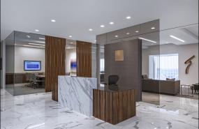 现代办公室风格装修前台效果图