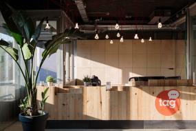 时尚小办公室前台简约背景墙设计效果图