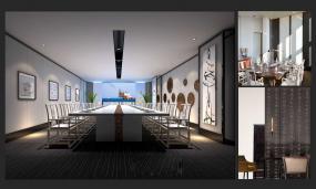 室内装修效果图会议室吊顶现代中式