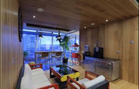 红色公司木质背景墙装修效果图片