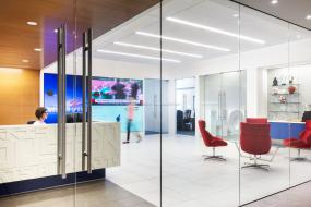 传媒文化公司前台装修设计效果图